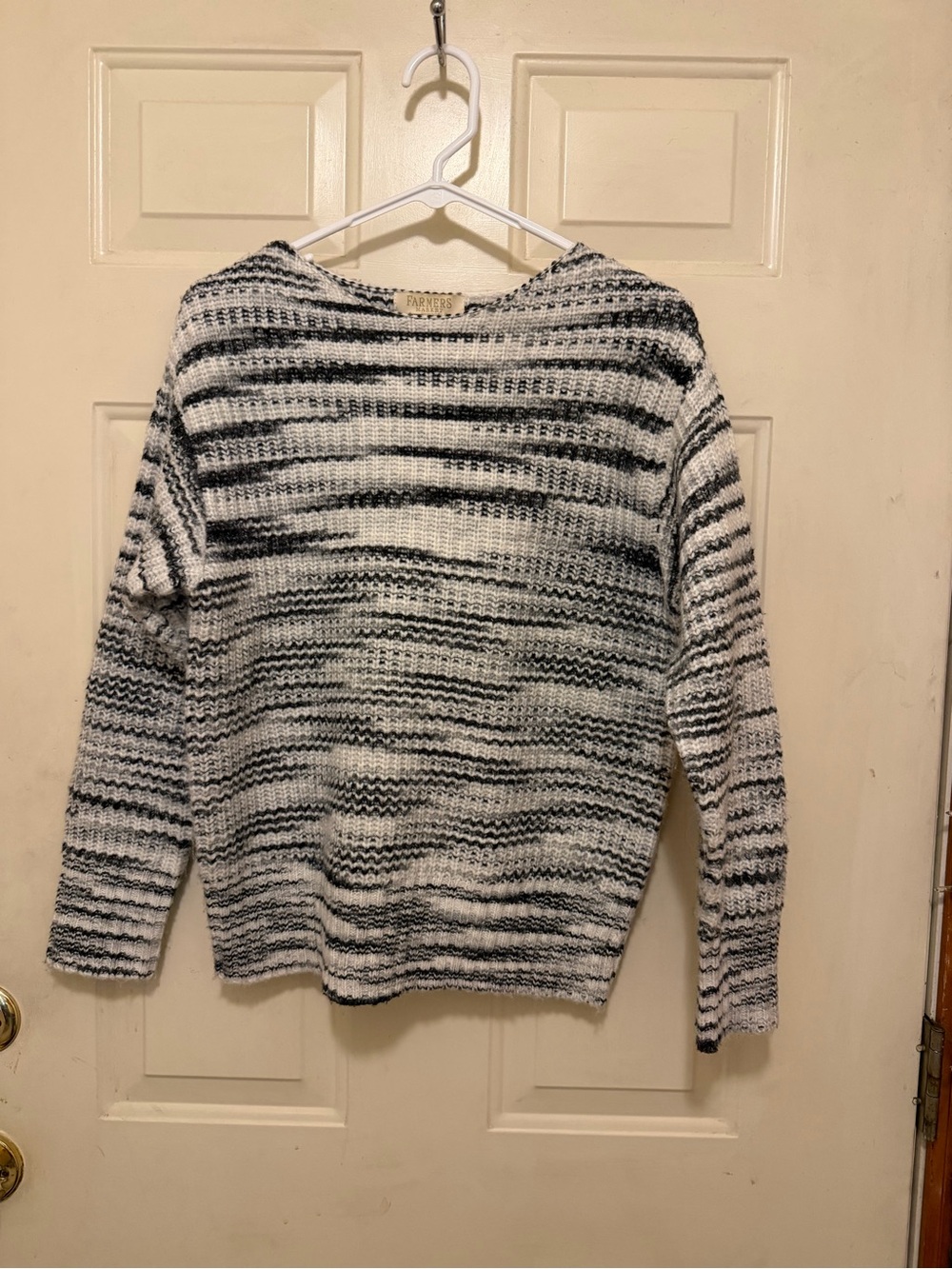 Marled Black & White Scoop-Neck Sweater